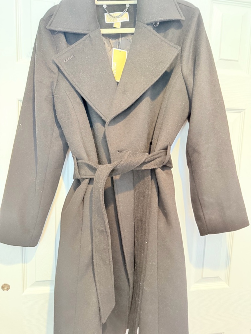 Michael Kors Black Belted Wool Trench Coat